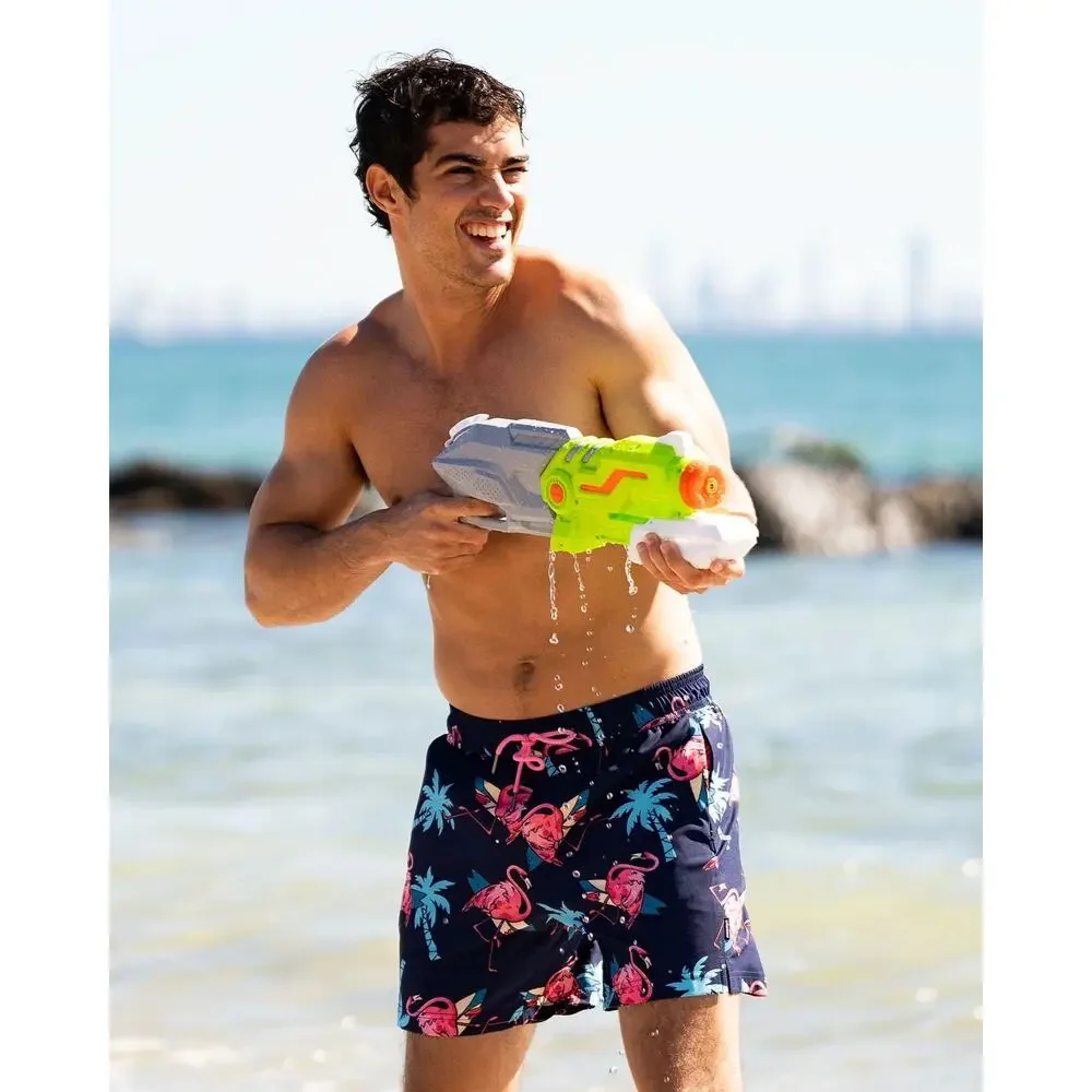 NWT Maamgic BioBloom Flamingo Swim Trunks 2-in-1 Navy Pink Men XL